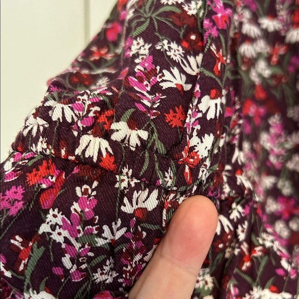 DRAPER JAMES RSVP Womens Cropped Ruffled Top Plum Multi Floral Size Medium - Picture 4 of 9